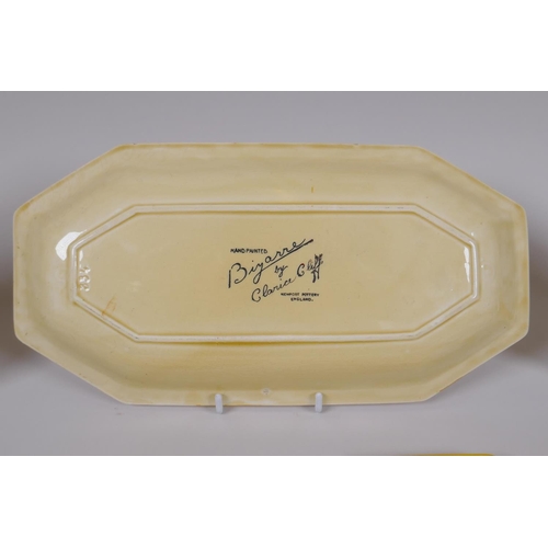 1 - A 1920s Clarice Cliff Original Bizarre porcelain sandwich set, comprising a 334 shape sandwich tray ... 