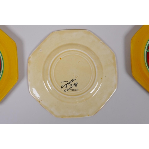 1 - A 1920s Clarice Cliff Original Bizarre porcelain sandwich set, comprising a 334 shape sandwich tray ... 