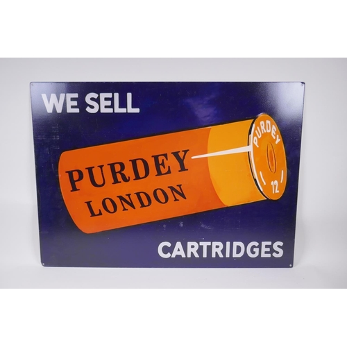 148 - A vintage style metal Purdey Cartridges advertising sign, 70 x 50cm