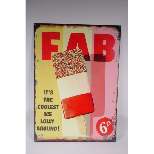 166 - A vintage style metal Fab Ice Lolly advertising sign, 50 x 70cm