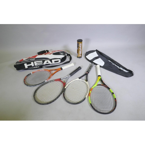 167 - A Babolat Pure Aero La Decima tennis racket in case, a Head Radical MP racket, Head Ti52, and a Wils... 