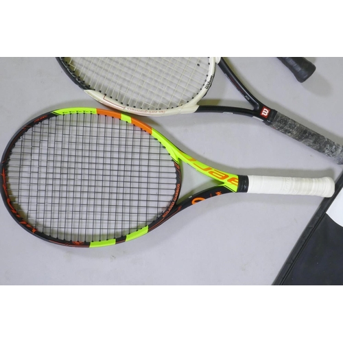 167 - A Babolat Pure Aero La Decima tennis racket in case, a Head Radical MP racket, Head Ti52, and a Wils... 