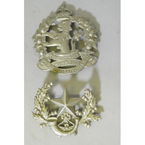 175 - A Lorne Scots, Peel, Dufferin and Halton Regt cap badge, 8cm and a Scottish rifles regimental cap ba... 