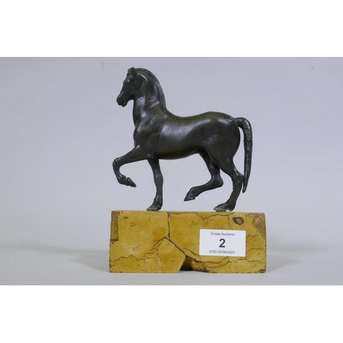 2 - A C19th Grand Tour bronze figure of a horse, mounted on a marble base, 18cm high