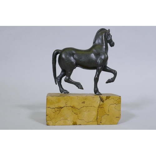 2 - A C19th Grand Tour bronze figure of a horse, mounted on a marble base, 18cm high