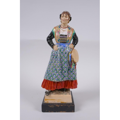 21 - A 1930s Dulwich pottery figure by Jessamine Bray & Sybil Williams, Girl from Trento, mounted on ... 