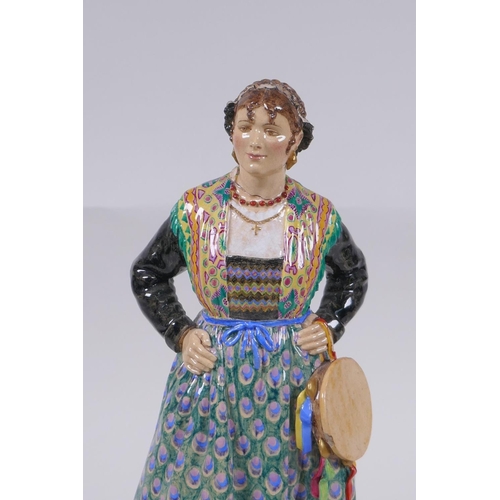 21 - A 1930s Dulwich pottery figure by Jessamine Bray & Sybil Williams, Girl from Trento, mounted on ... 