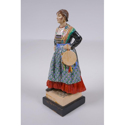 21 - A 1930s Dulwich pottery figure by Jessamine Bray & Sybil Williams, Girl from Trento, mounted on ... 