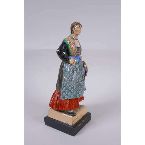 21 - A 1930s Dulwich pottery figure by Jessamine Bray & Sybil Williams, Girl from Trento, mounted on ... 