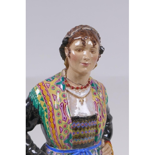 21 - A 1930s Dulwich pottery figure by Jessamine Bray & Sybil Williams, Girl from Trento, mounted on ... 