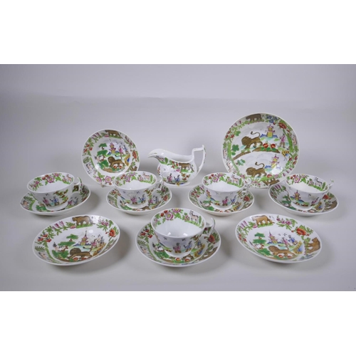 25 - A late C18th/early C19th porcelain part tea service comprising five cups, eight saucers, milk jug an... 