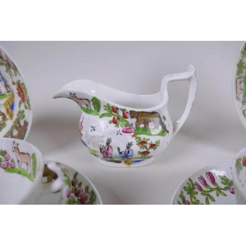 25 - A late C18th/early C19th porcelain part tea service comprising five cups, eight saucers, milk jug an... 