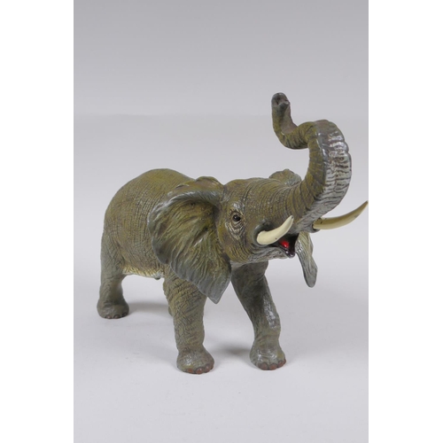 27 - A Vienna style cold painted bronze elephant, 33cm long