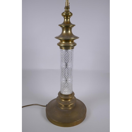 32 - A large brass and glass column table lamp, 97cm high