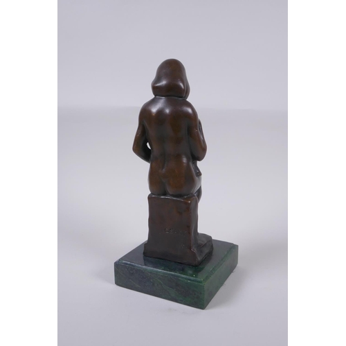 37 - After Joseph Csaky, bronze figure of a mother and child, mounted on a marble base, 25cm high