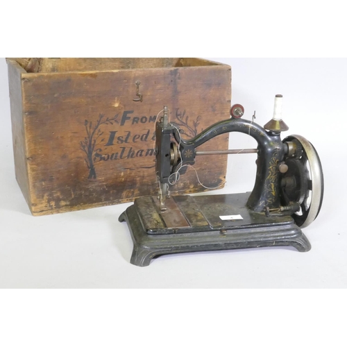 4 - Antique hand sewing machine, bears plate engraved 'The Alpine', AE Isted, Southampton, in original w... 