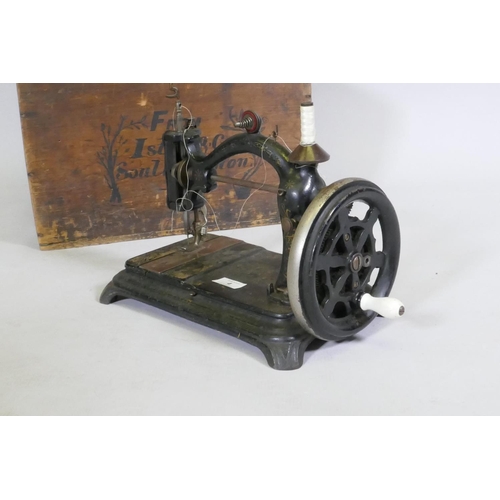 4 - Antique hand sewing machine, bears plate engraved 'The Alpine', AE Isted, Southampton, in original w... 