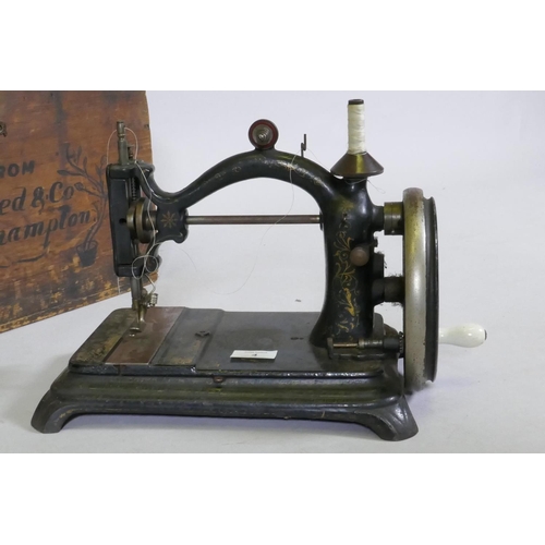 4 - Antique hand sewing machine, bears plate engraved 'The Alpine', AE Isted, Southampton, in original w... 