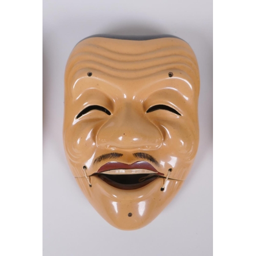 47 - Three Japanese lacquer Noh theatre masks, 1AF, 22cm