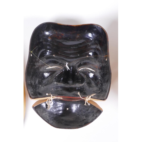 47 - Three Japanese lacquer Noh theatre masks, 1AF, 22cm