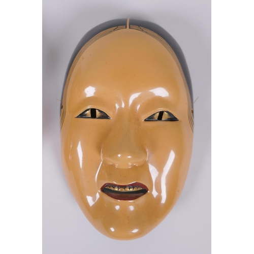 47 - Three Japanese lacquer Noh theatre masks, 1AF, 22cm