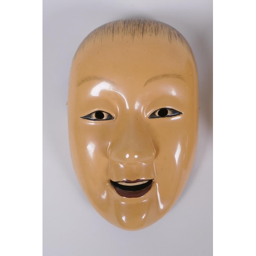 47 - Three Japanese lacquer Noh theatre masks, 1AF, 22cm