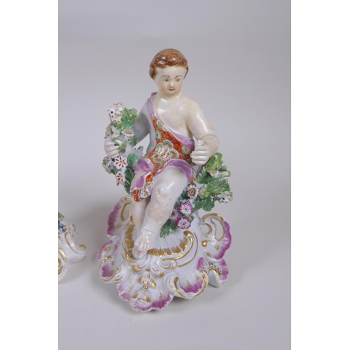 50 - Three early English porcelain figures to include a Chelsea brocage figure of a woman and child, a Bo... 