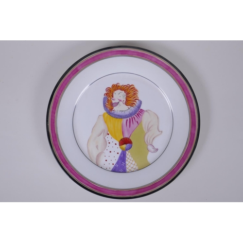 52 - A Soviet style porcelain cabinet plate decorated with a clown, after the 1922 original designed by L... 