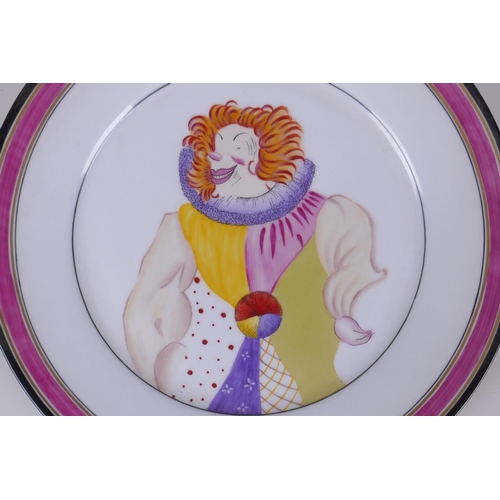 52 - A Soviet style porcelain cabinet plate decorated with a clown, after the 1922 original designed by L... 