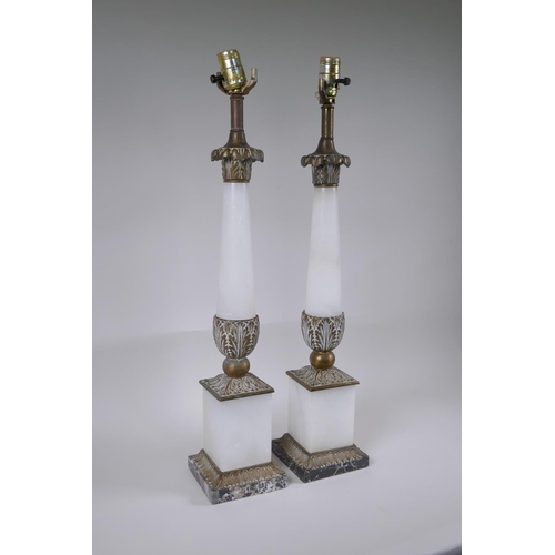 57 - A pair of bronze and alabaster table lamps, 66cm high