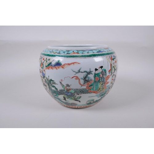 58 - A famille vert porcelain jar with decorative panels depicting the immortals, birds and flowers, Chin... 