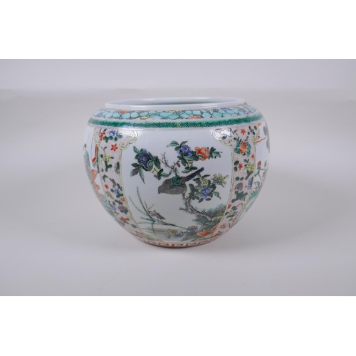 58 - A famille vert porcelain jar with decorative panels depicting the immortals, birds and flowers, Chin... 