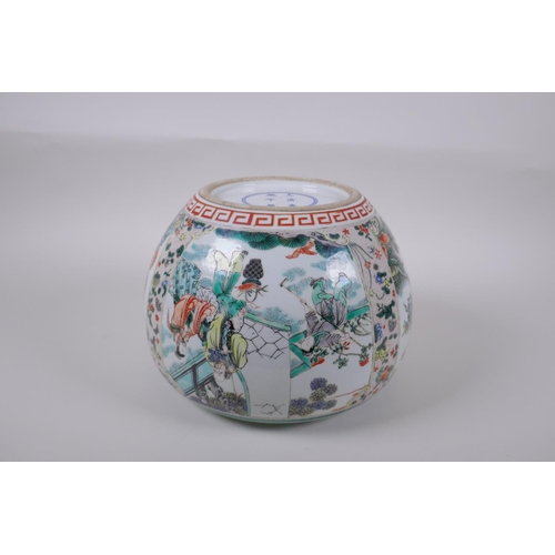 58 - A famille vert porcelain jar with decorative panels depicting the immortals, birds and flowers, Chin... 