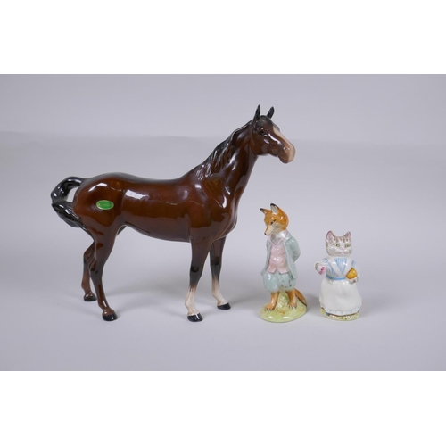 62 - Two mid century Beswick Beatrix Potter figures, Tabitha Twitchet and Foxy Whiskered Gentleman, and a... 