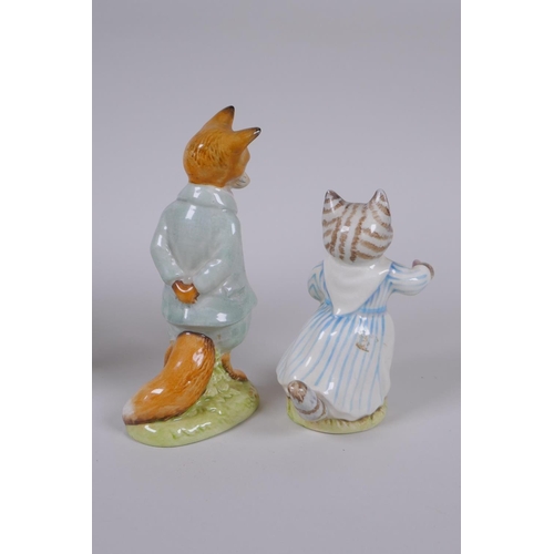 62 - Two mid century Beswick Beatrix Potter figures, Tabitha Twitchet and Foxy Whiskered Gentleman, and a... 