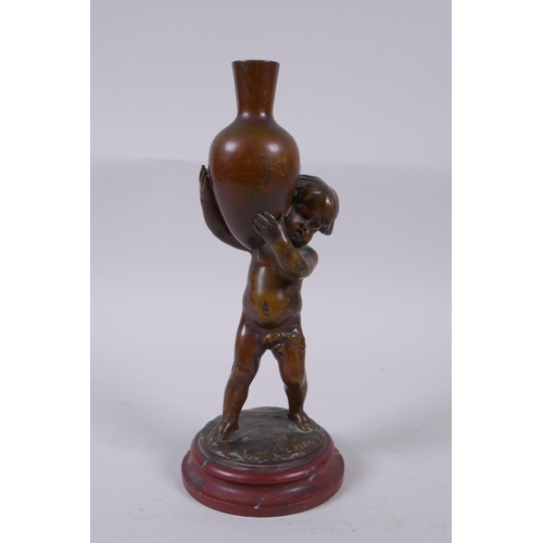 7 - Louis Kley, (French, 1833-1911), bronze figure of a putto carrying a jar, signed, stamped BZP?, on a... 