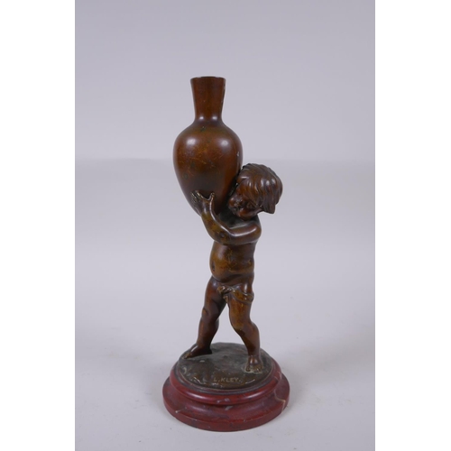 7 - Louis Kley, (French, 1833-1911), bronze figure of a putto carrying a jar, signed, stamped BZP?, on a... 