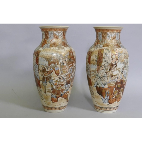 87 - A pair of Meiji period Satsuma vases, decorated with warriors, 40cm high