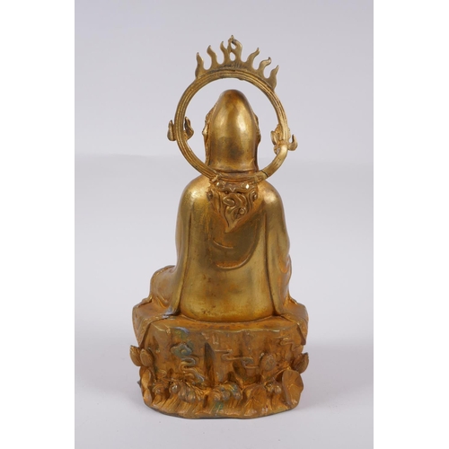 98 - A Chinese gilt bronze figure of Quan Yin, 30cm high