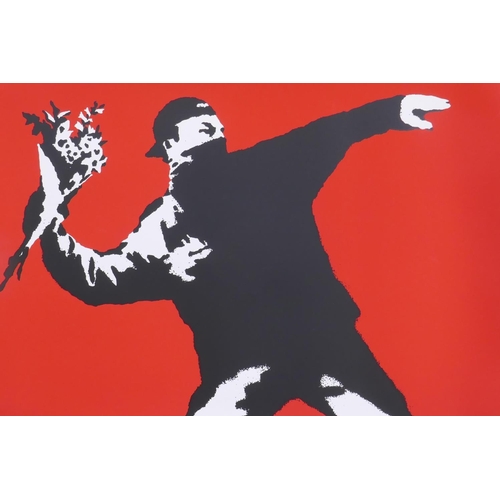 850 - After Banksy, Love is in the Air (Flower Thrower), limited edition copy screen print No. 420/500, by... 