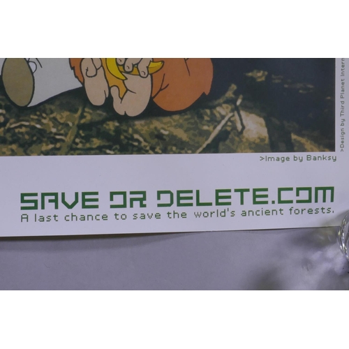 864 - After Banksy, Save or Delete, 2002 Greenpeace digital print, and an accompanying set of stickers, 59... 