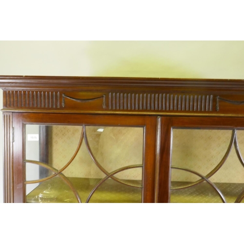 1133 - A Victorian mahogany Adam style display cabinet, with fluted frieze and harebell and paterae decorat... 