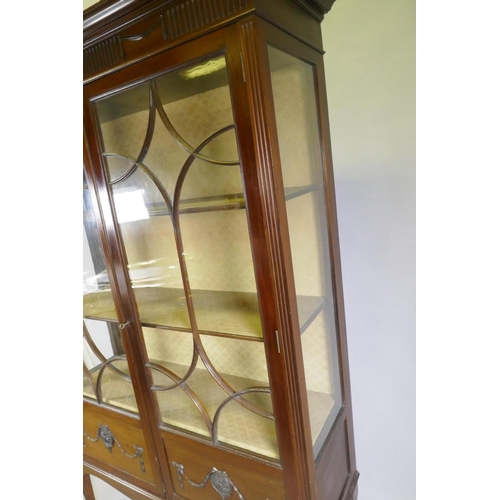 1133 - A Victorian mahogany Adam style display cabinet, with fluted frieze and harebell and paterae decorat... 