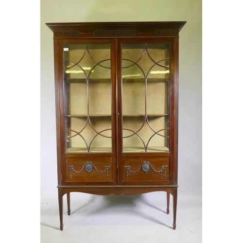 1133 - A Victorian mahogany Adam style display cabinet, with fluted frieze and harebell and paterae decorat... 