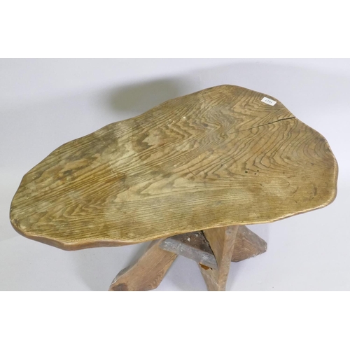 1139 - A rustic elm plank top occasional table, 82 x 50 x 58cm