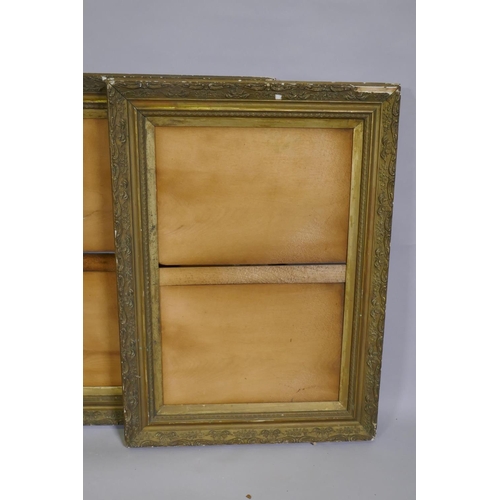 911 - Two pairs of gilt composition picture frames, rebates 60 x 40cm and 38 x 68cm