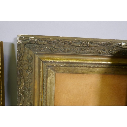 911 - Two pairs of gilt composition picture frames, rebates 60 x 40cm and 38 x 68cm