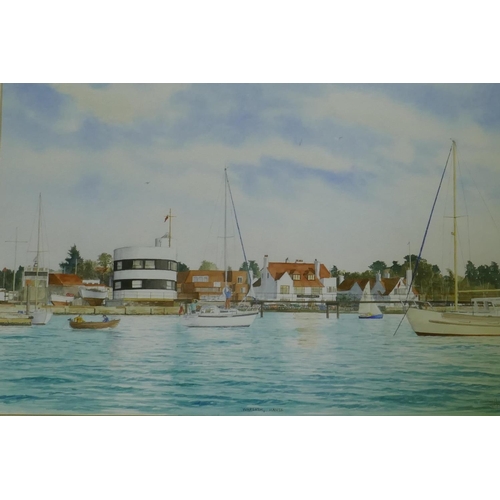 910 - Five watercolours depicting boating scenes, monogrammed JB, and a print by Stanley Orchart, Bucklers... 