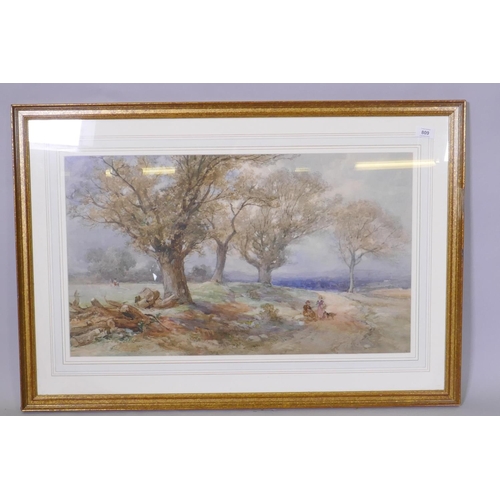 913 - Thomas Colman Dibdin, Parkland, monogramed DB, watercolour, 74 x 43cm