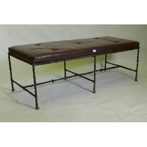 1002 - A contemporary bronze based leather hall settle, 150 x 60cm, 50cm high